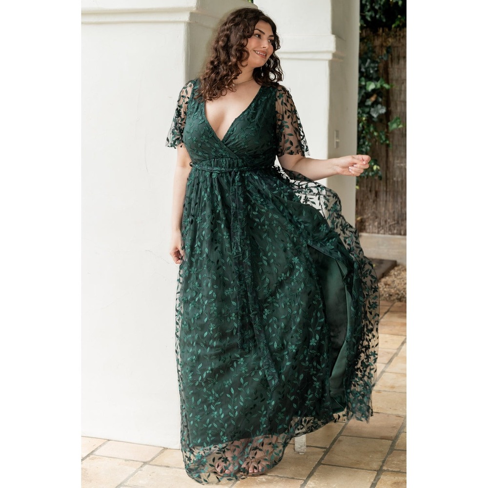 Baltic Born Marseille Embossed Maxi Dress XL Green Wedding Cocktail Whimsical